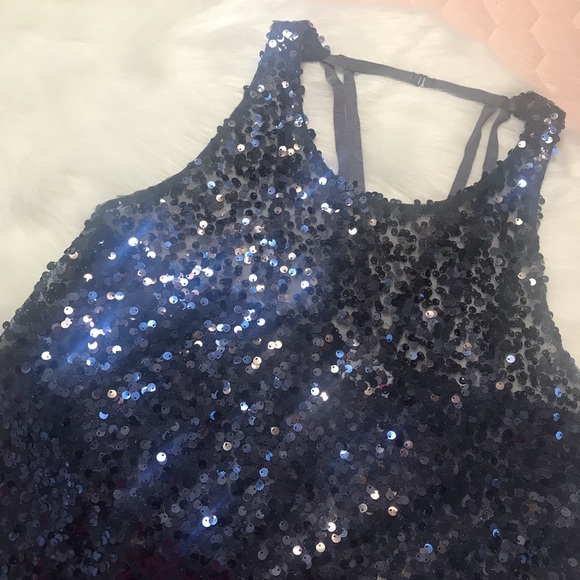 Free People ~ Deep Blue Strappy Sequin Tank - Picture 1 of 8